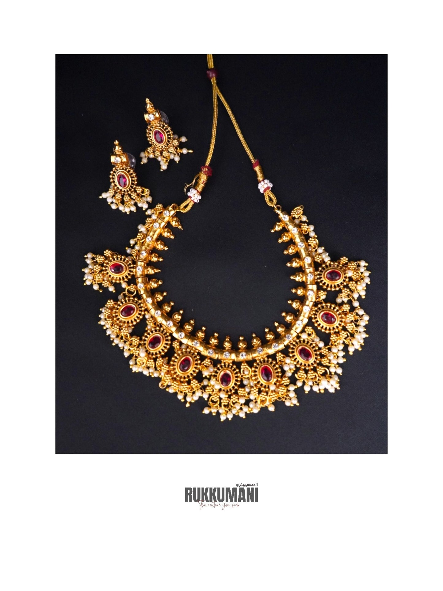 Rani Necklace Set Red | Choker with stone and pearl