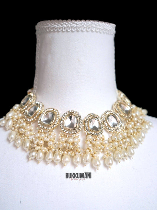 Moonlight Necklace Set White | Choker with Kundan Beads and Pearls