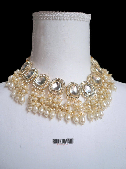 Moonlight Necklace Set White | Choker with Kundan Beads and Pearls