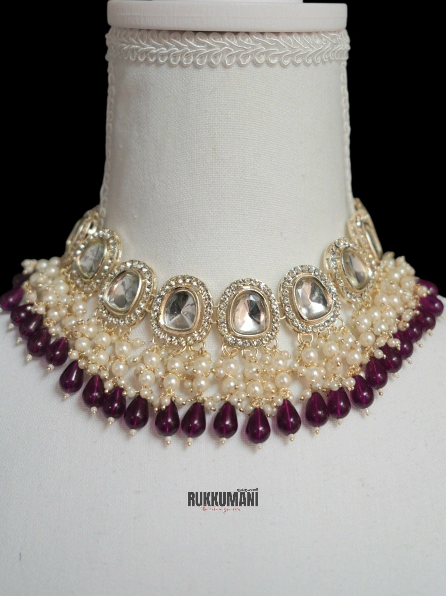 Moonlight Necklace Set Red | Choker with Kundan Beads and Pearls