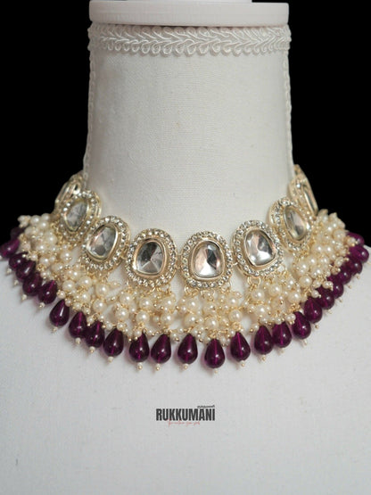 Moonlight Necklace Set Red | Choker with Kundan Beads and Pearls