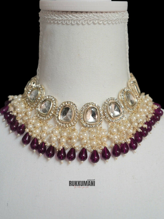 Moonlight Necklace Set Red | Choker with Kundan Beads and Pearls