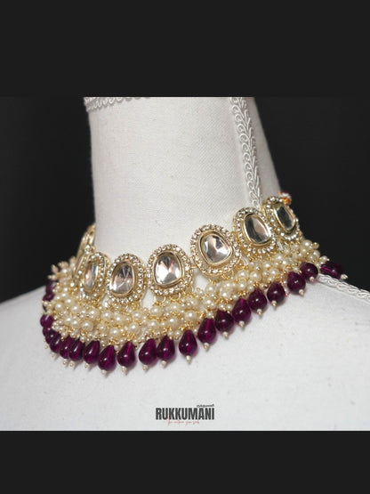 Moonlight Necklace Set Red | Choker with Kundan Beads and Pearls