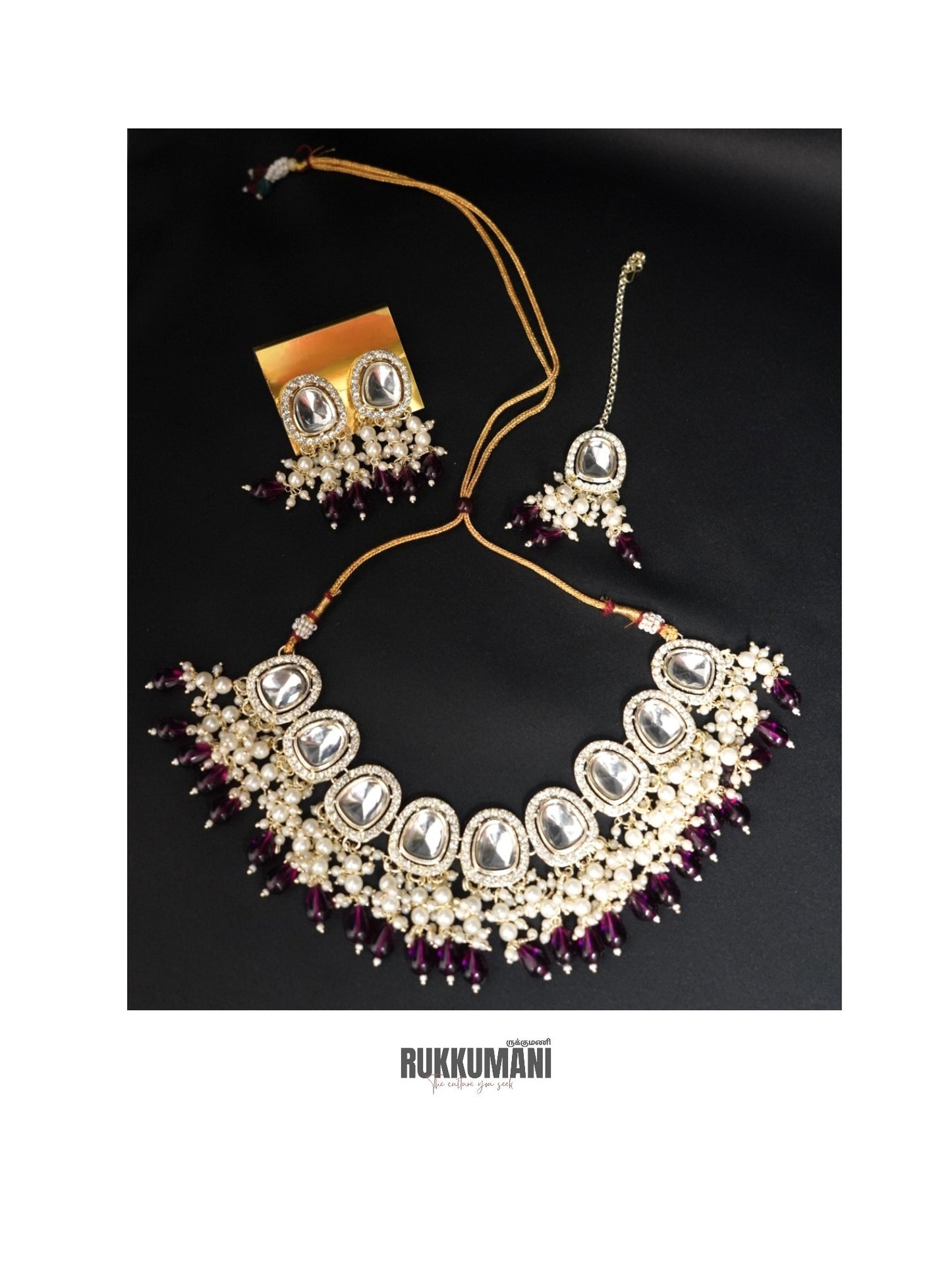 Moonlight Necklace Set Red | Choker with Kundan Beads and Pearls