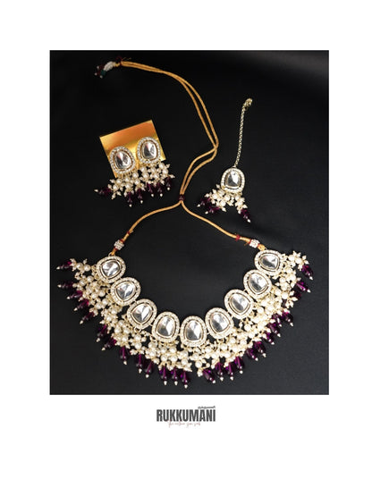 Moonlight Necklace Set Red | Choker with Kundan Beads and Pearls