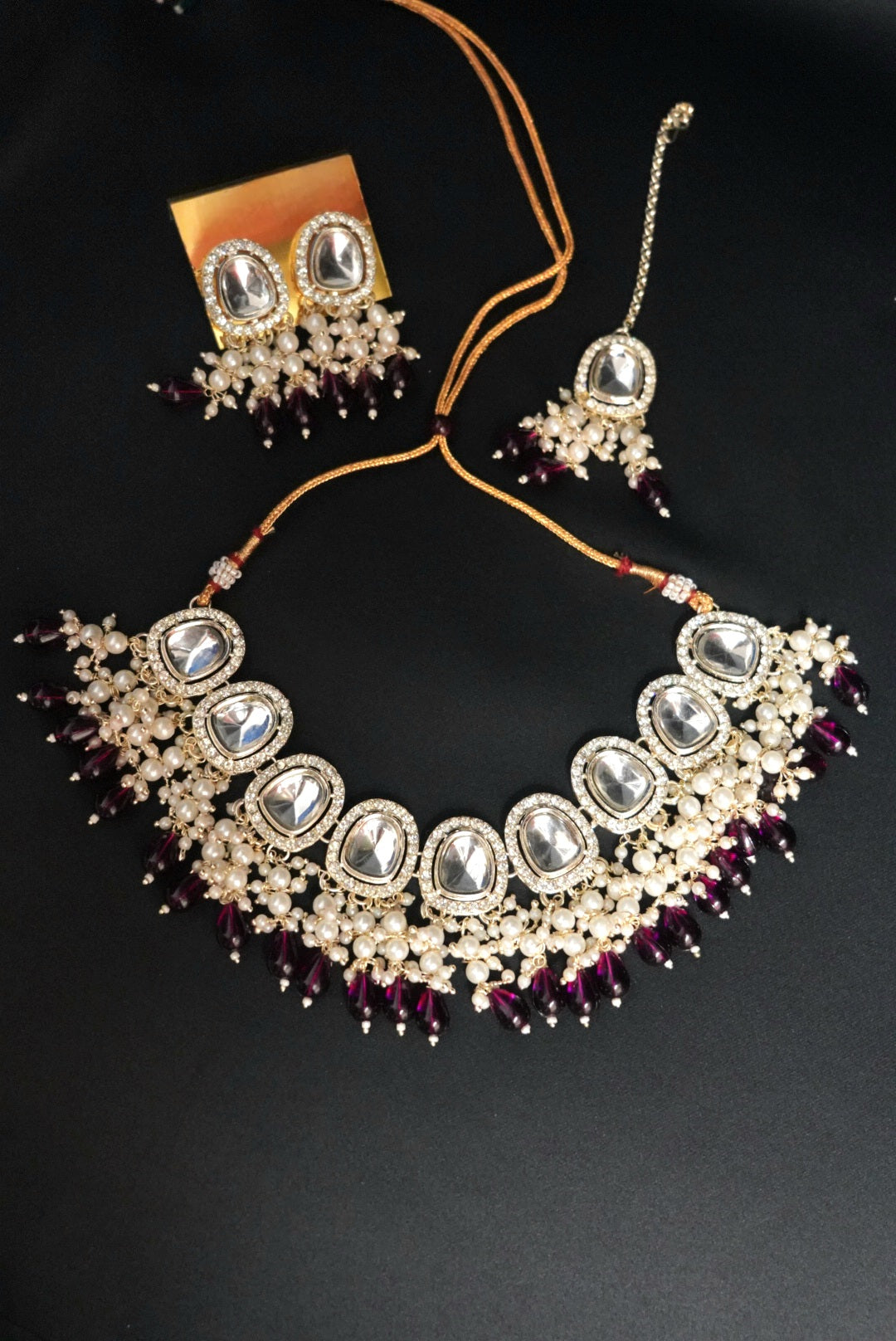 Moonlight Necklace Set Red | Choker with Kundan Beads and Pearls
