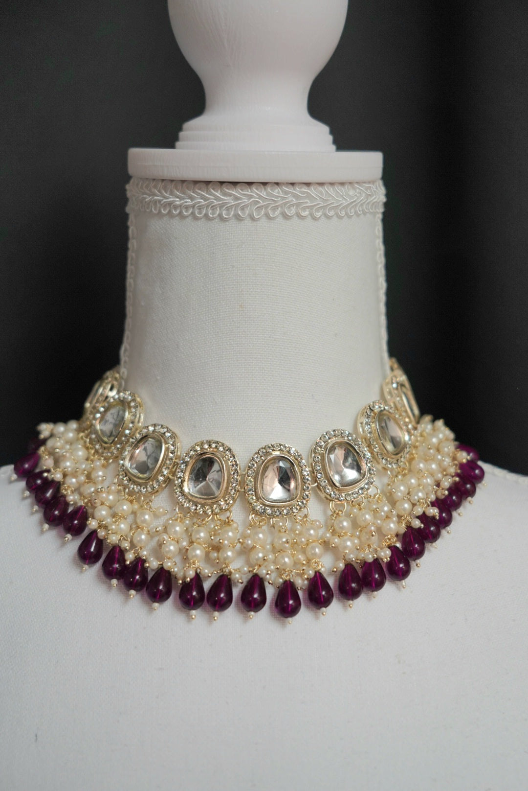 Moonlight Necklace Set Red | Choker with Kundan Beads and Pearls
