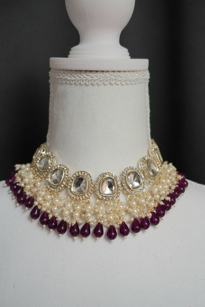 Moonlight Necklace Set Red | Choker with Kundan Beads and Pearls