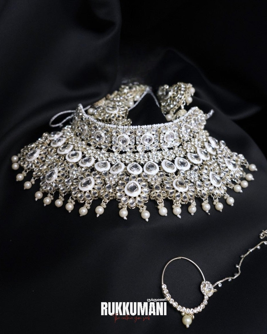 Grand Silver Kundan Pearl Bridal Jewellery Set