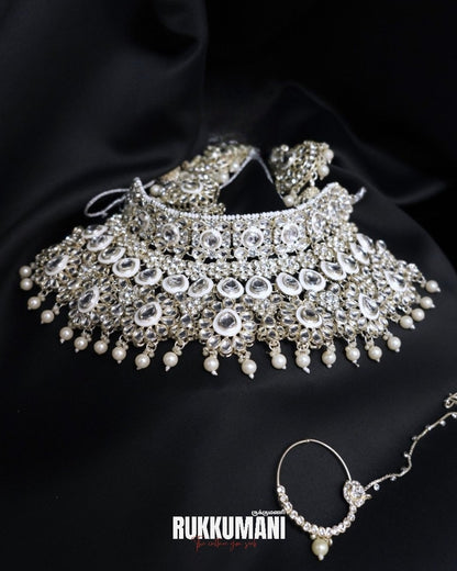 Grand Silver Kundan Pearl Bridal Jewellery Set